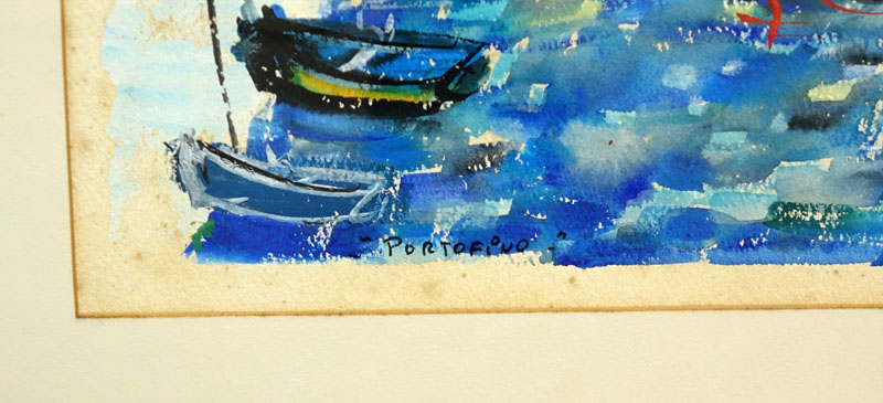 Pito (20th C) Gouache on paper "Portofino". Signed and dated 72? Lower right.