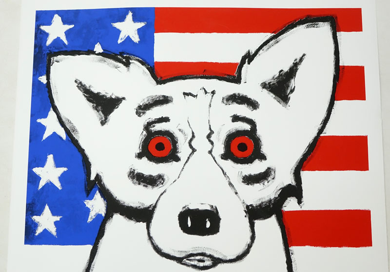 George Rodrigue, American (1944-2013) Color silkscreen "God Bless America" (In tribute to September 11, 2001).