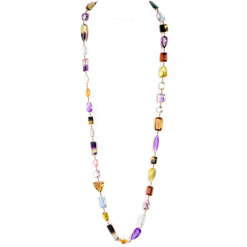 Vintage Multi-cut Multi-color Semi-Precious Gemstone and 18 Karat Yellow Gold Necklace.