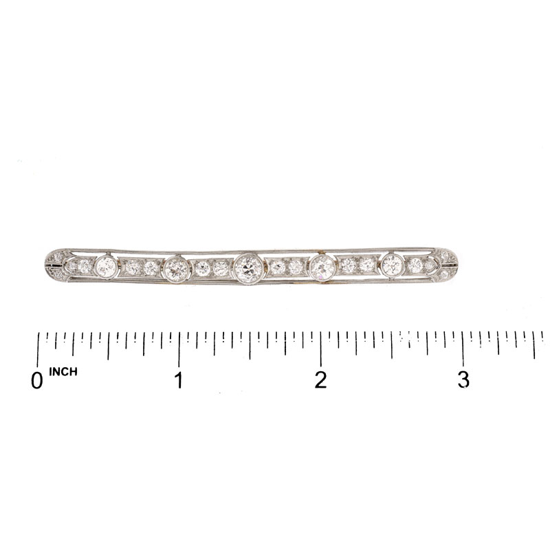 Antique Edwardian Approx.. 2.25 carat Old European Cut Diamond, Platinum and 14 Karat Yellow Gold Bar Brooch.