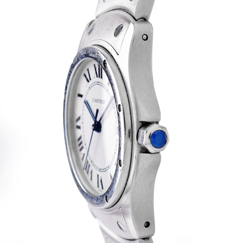 Lady's Vintage Cartier Santos Ronde Stainless Steel Bracelet Watch with Quartz Movement and Calendar.