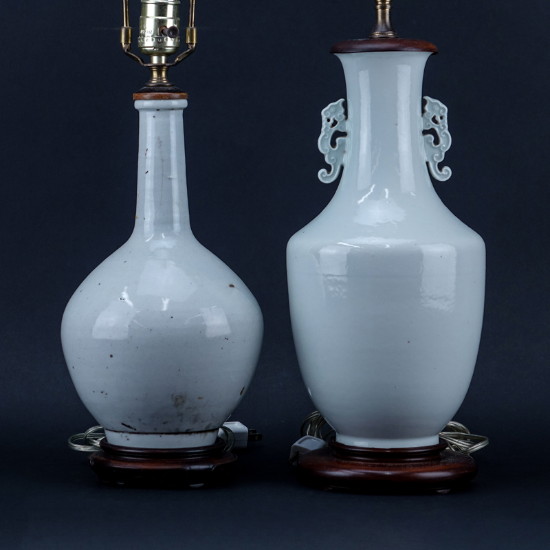 Two (2) Antique Chinese Glazed Porcelain Vases as Lamps.