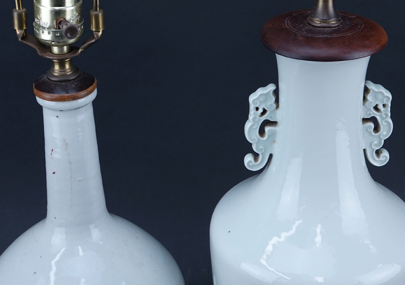 Two (2) Antique Chinese Glazed Porcelain Vases as Lamps.