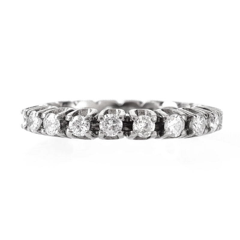 Vintage Approx. 1.0 Carat Round Brilliant Cut Diamond and 14 Karat White Gold Eternity Band.