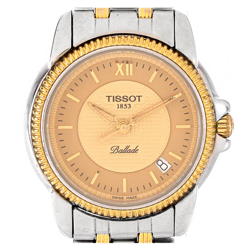 Lady's Vintage Tissot Ballade Two Tone Stainless Steel Bracelet Watch with Quartz Movement. Signed and numbered.