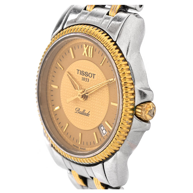 Lady's Vintage Tissot Ballade Two Tone Stainless Steel Bracelet Watch with Quartz Movement. Signed and numbered.