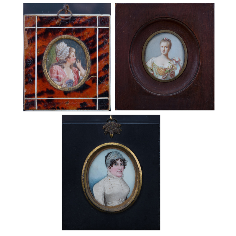 Collection Of Three (3) Finely Painted 18/19th Century Hand Painted Portrait Miniatures. Various sitters.