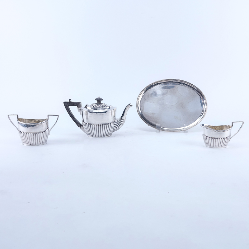 Four (4) Piece Assembled English Silver Miniature Tea Set On Footed Tray.