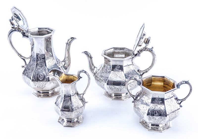 Four (4) Piece George John Richards Mid 19th Century English Silver Tea And Coffee Service.