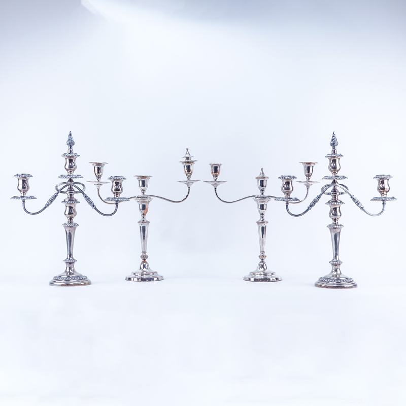 Two (2) Pair of Antique Silver Plated Candelabras. Both with 3 lights.