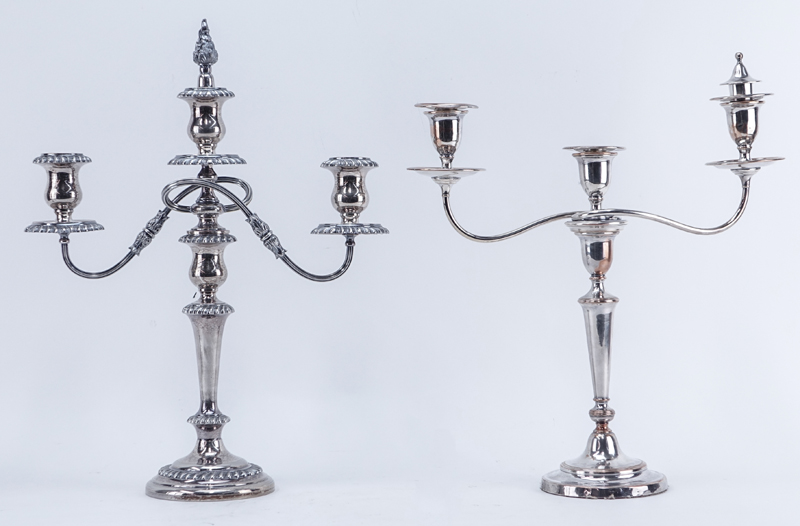 Two (2) Pair of Antique Silver Plated Candelabras. Both with 3 lights.