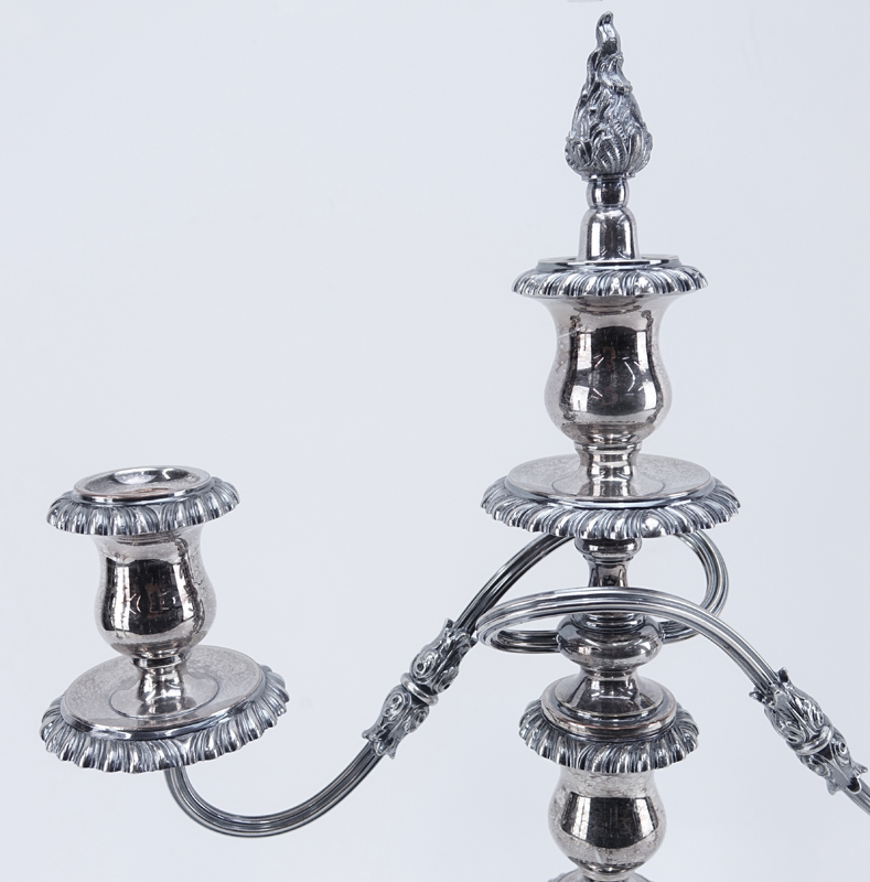 Two (2) Pair of Antique Silver Plated Candelabras. Both with 3 lights.