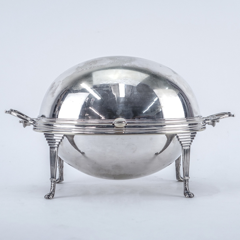 English Silver Plated Roll Top Dome Warmer. Marked.