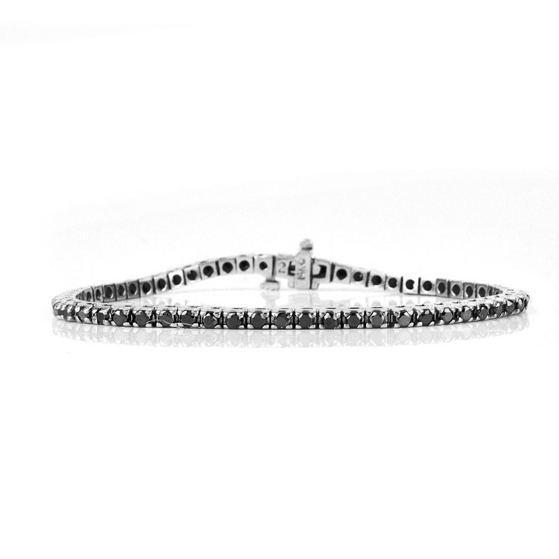 Vintage Approx. 2.0 Carat Round Cut Black Diamond and 14 Karat White Gold Line Bracelet.