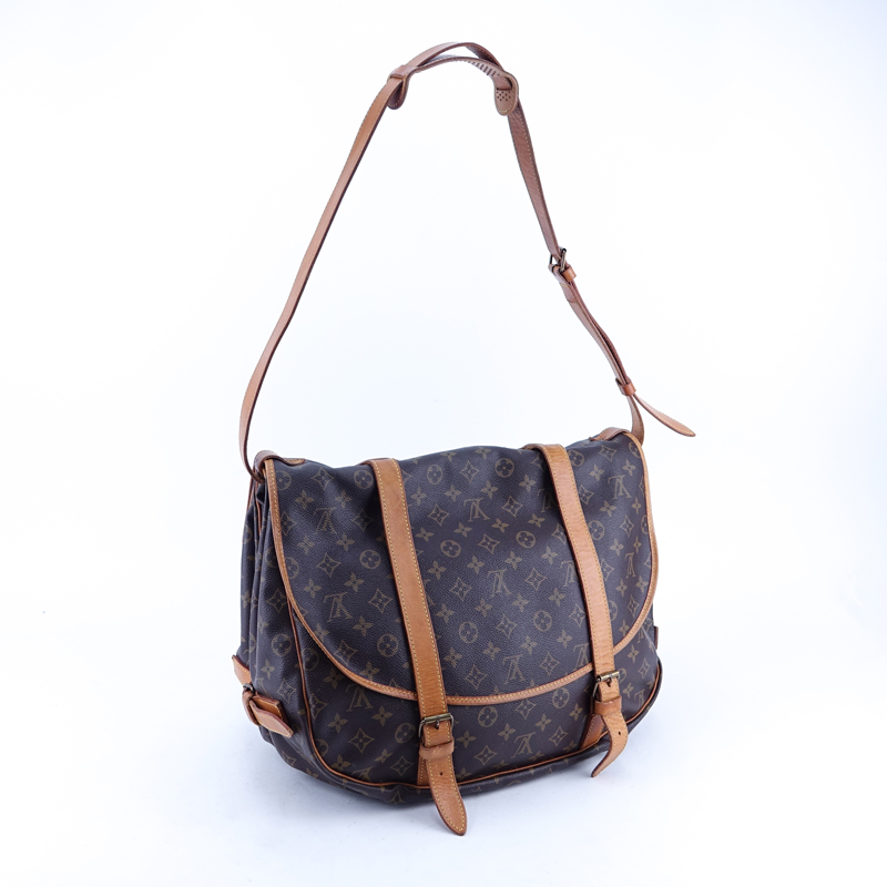 Louis Vuitton Brown Monogram Coated Canvas Saumur Double Strap 2 Sided Crossbody Messenger Bag.