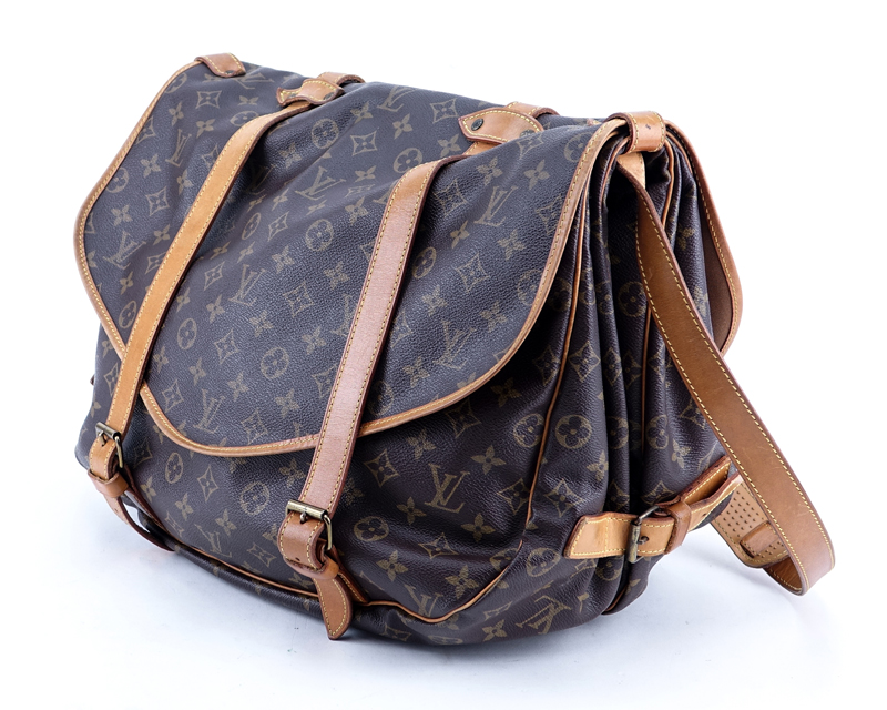 Louis Vuitton Brown Monogram Coated Canvas Saumur Double Strap 2 Sided Crossbody Messenger Bag.