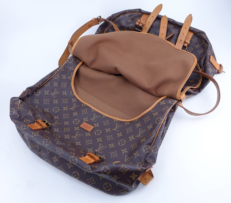 Louis Vuitton Brown Monogram Coated Canvas Saumur Double Strap 2 Sided Crossbody Messenger Bag.