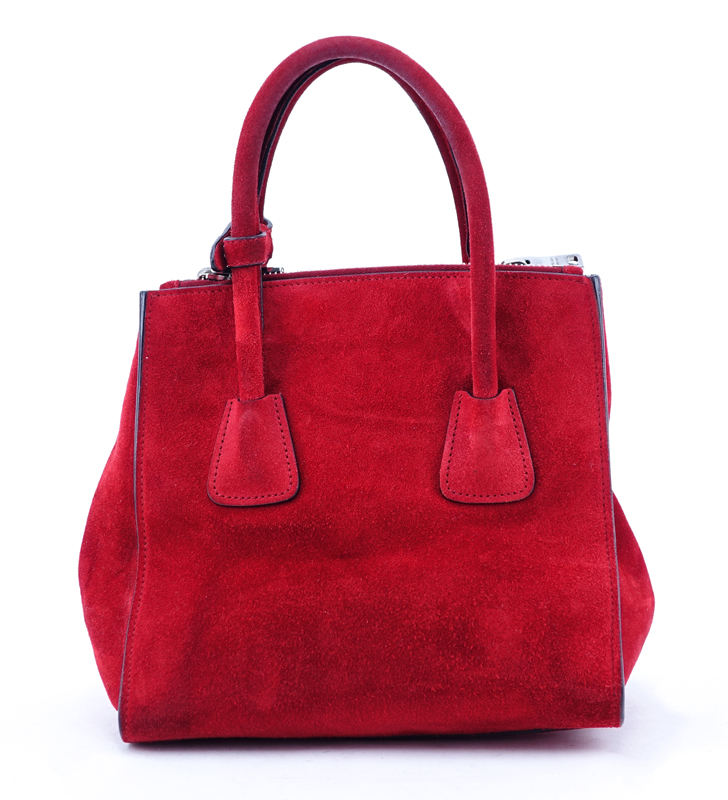 Prada Red Suede Leather Glace Handbag.