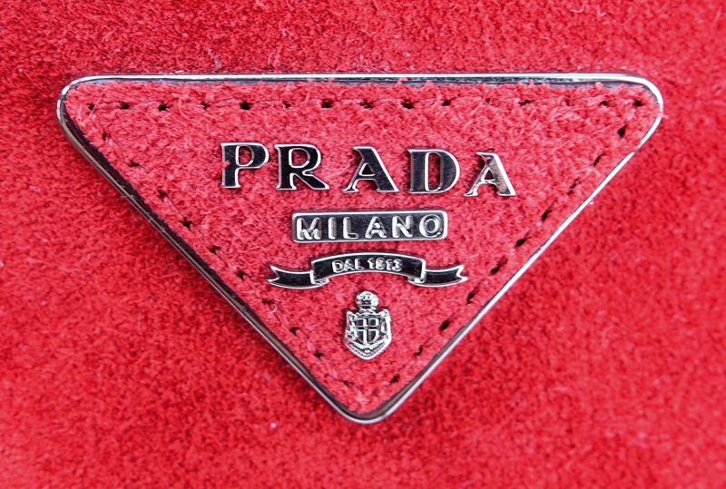 Prada Red Suede Leather Glace Handbag.