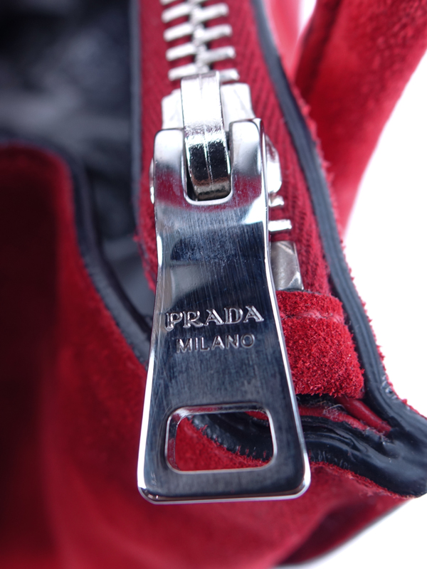 Prada Red Suede Leather Glace Handbag.