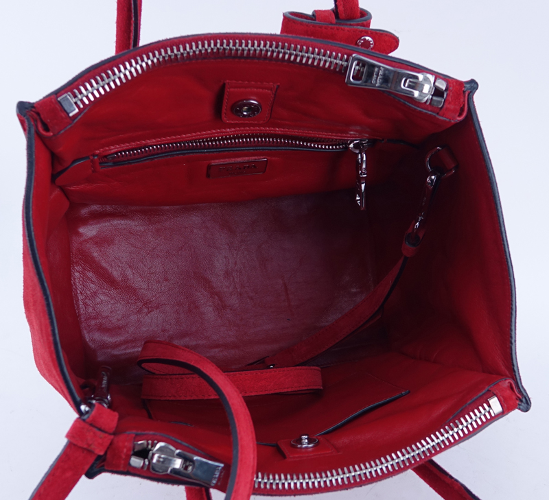 Prada Red Suede Leather Glace Handbag.