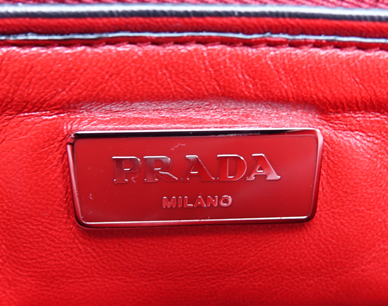 Prada Red Suede Leather Glace Handbag.