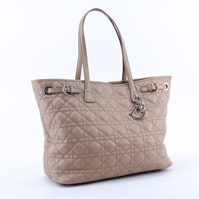 Dior Beige Cannage Coated Canvas Panarea Tote GM.