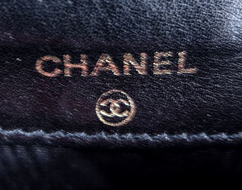 Chanel Black Caviar Leather Square Front Logo Wallet.