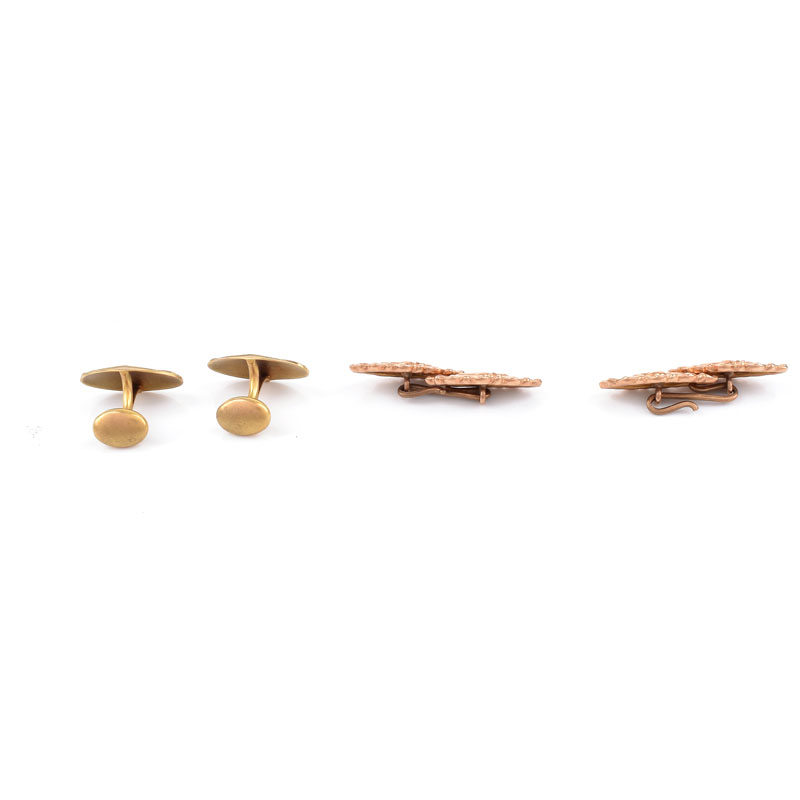 Two (2) Pair Men's Vintage 14 Karat Yellow and Rose Gold Cufflinks.