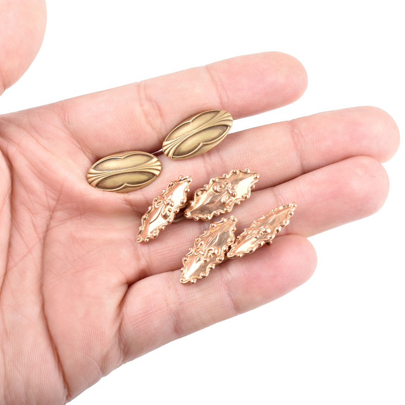 Two (2) Pair Men's Vintage 14 Karat Yellow and Rose Gold Cufflinks.