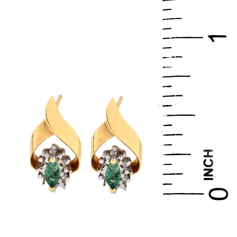 Three (3) Pair of Vintage 14 Karat Yellow Gold Earrings Set with Tiger Eye, Aquamarines, Emerald and Diamonds.