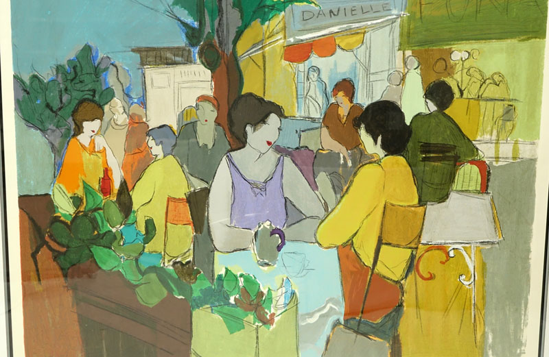 Itzchak (Isaac) Tarkay, Israeli (1935 - 2012) Color Lithograph, Café Daniella, Signed and Numbered 214/300 on Lower Margin.