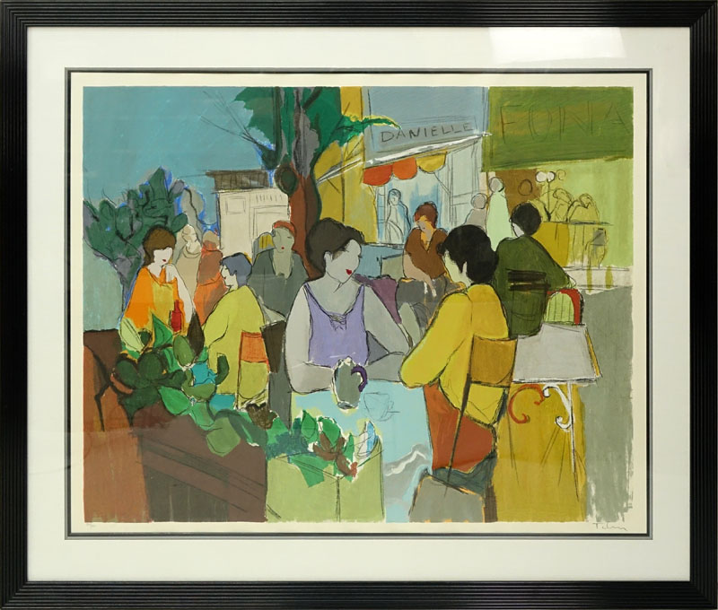 Itzchak (Isaac) Tarkay, Israeli (1935 - 2012) Color Lithograph, Café Daniella, Signed and Numbered 214/300 on Lower Margin.