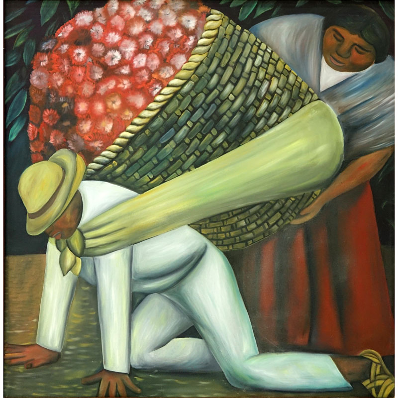 After: Diego Rivera, Mexican (1886 - 1957) Oil on Canvas, Flower Carriers, Unsigned.