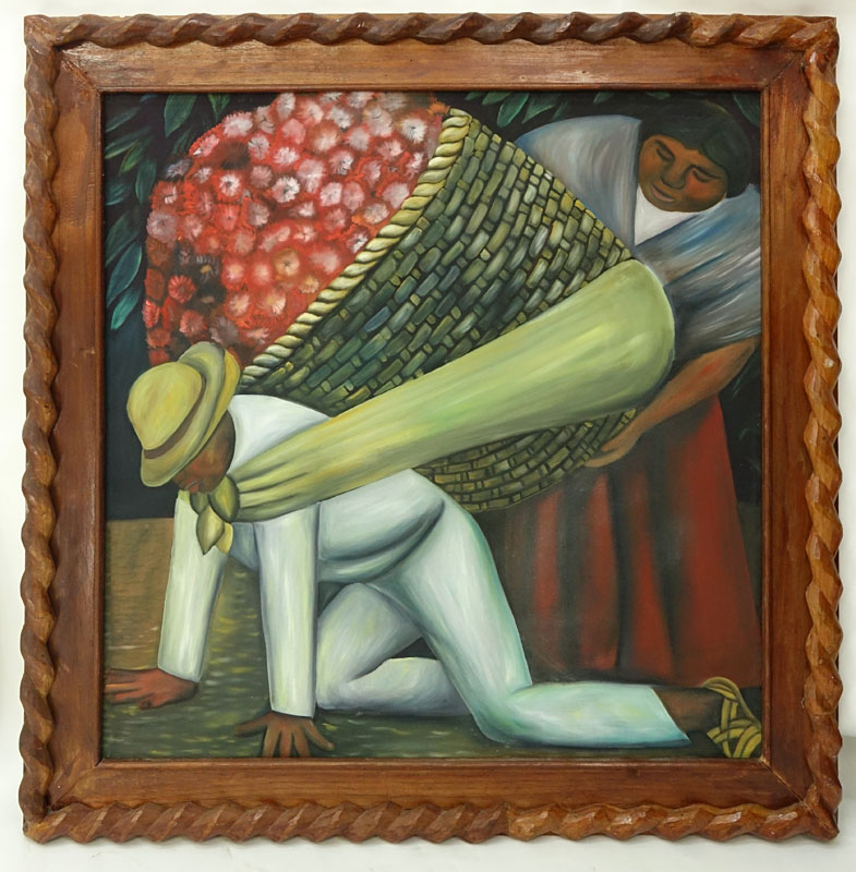 After: Diego Rivera, Mexican (1886 - 1957) Oil on Canvas, Flower Carriers, Unsigned.