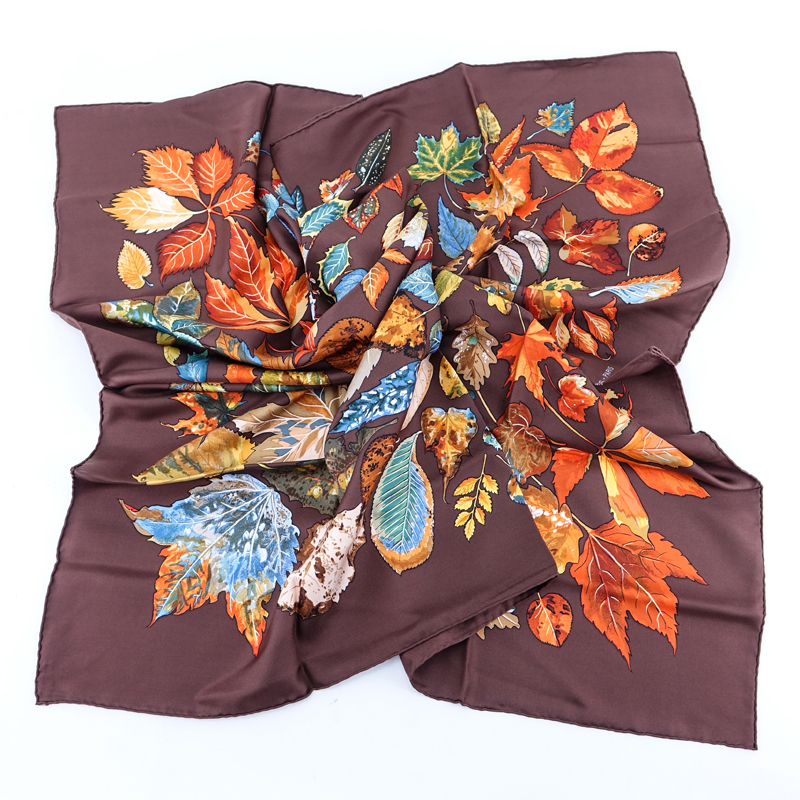Hermes Silk Scarf "Leaves". Labeled appropriately. Good condition.