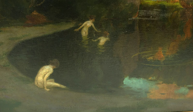 Karl Johann Nikolaus Piepho, Germany (1869 - 1920) Oil on canvas laid down on masonite "The Bathers" Signed lower right, label en verso.