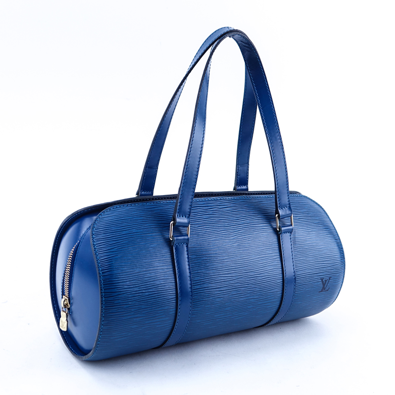 Louis Vuitton Blue Epi Leather Soufflot Handbag And Pouch.