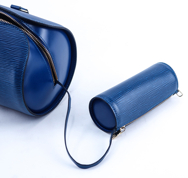 Louis Vuitton Blue Epi Leather Soufflot Handbag And Pouch.