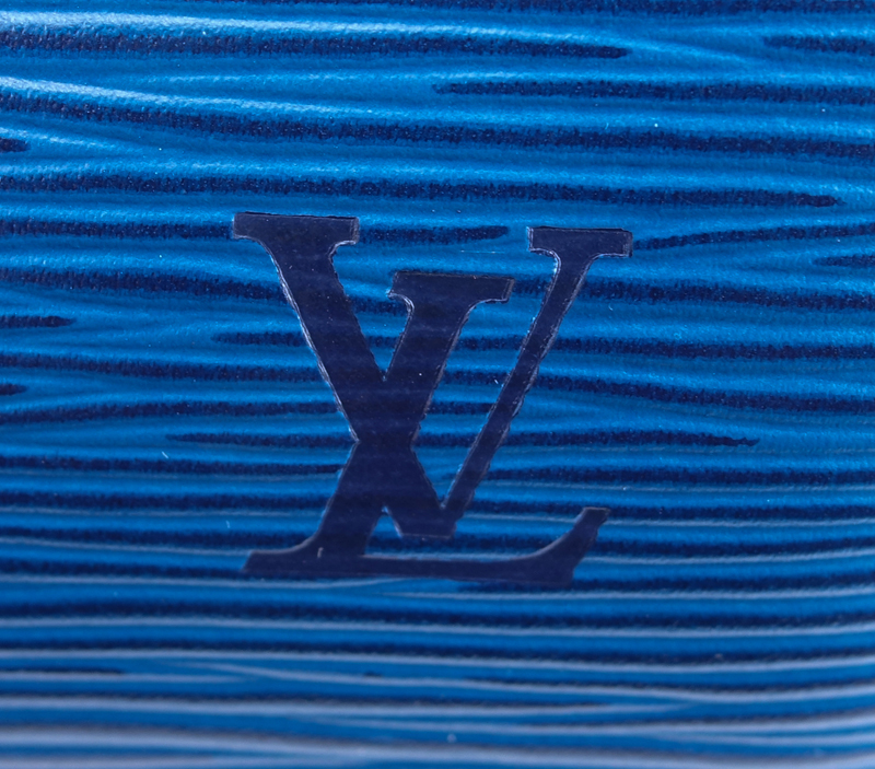 Louis Vuitton Blue Epi Leather Soufflot Handbag And Pouch.