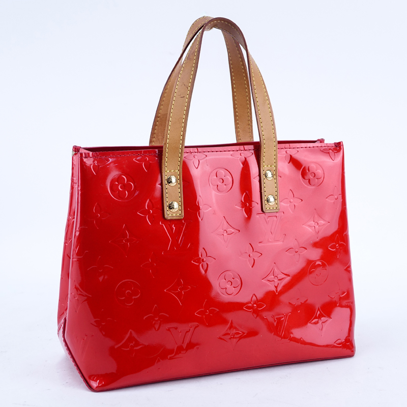 Louis Vuitton Flashy Red Monogram Vernis Reade PM Handbag.