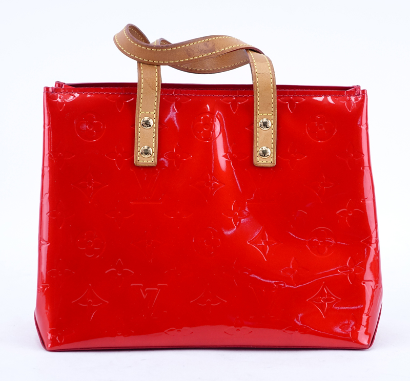 Louis Vuitton Flashy Red Monogram Vernis Reade PM Handbag.