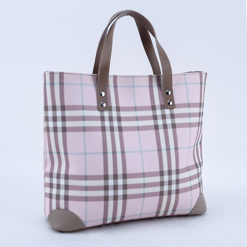 Burberry Pink/Beige Nova Check Coated Canvas Tote.