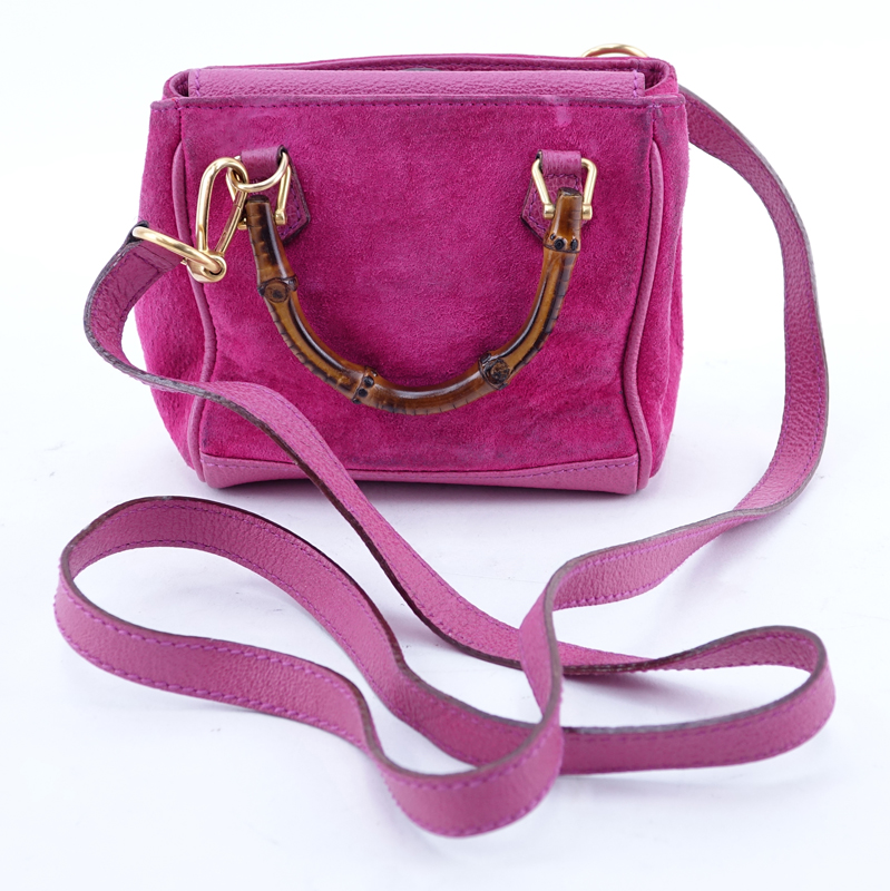 Gucci Pink Suede And Leather Bamboo Tote Mini.