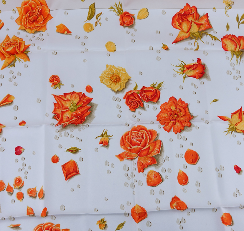 Hermes Silk Scarf "Orange Rose Motif".