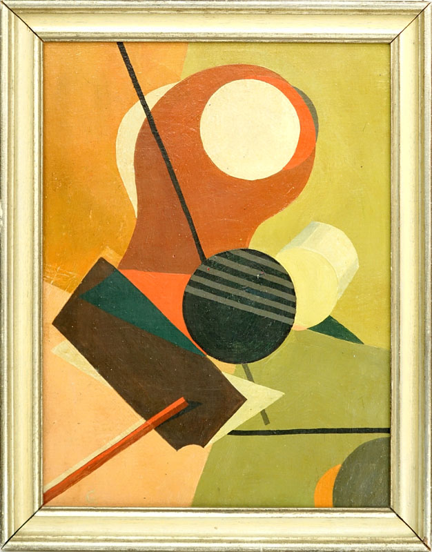 Attributed to: Albert Gallatin, American  (1882 - 1952) Oil on Panel "Geometric Composition" Signed "G" Lower Left.