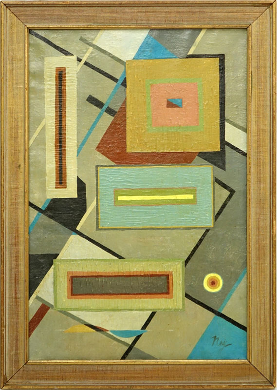 Attributed to: Lloyd Ney, American (1893 - 1965) Oil on Canvas, Abstract Geometric Composition, Signed Lower Right.