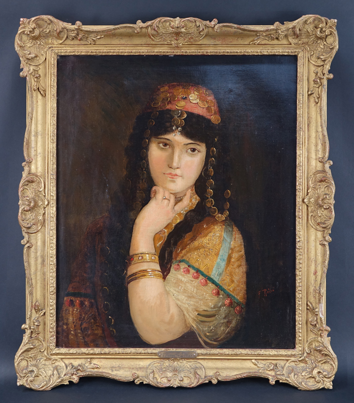 Francisco Ricci, Italian (d. 1894) Oil on canvas "Orientalist Girl". Signed lower right F. Ricci.