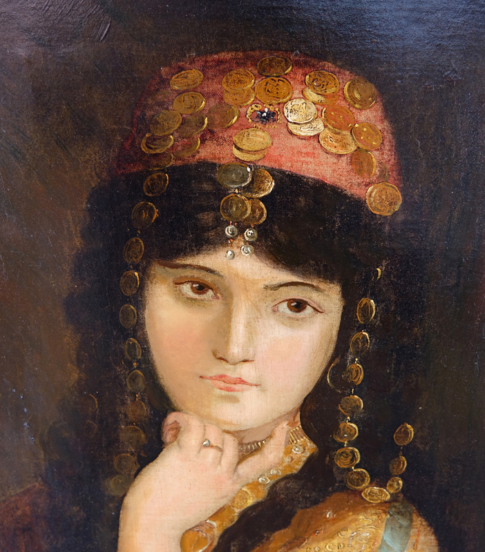 Francisco Ricci, Italian (d. 1894) Oil on canvas "Orientalist Girl". Signed lower right F. Ricci.