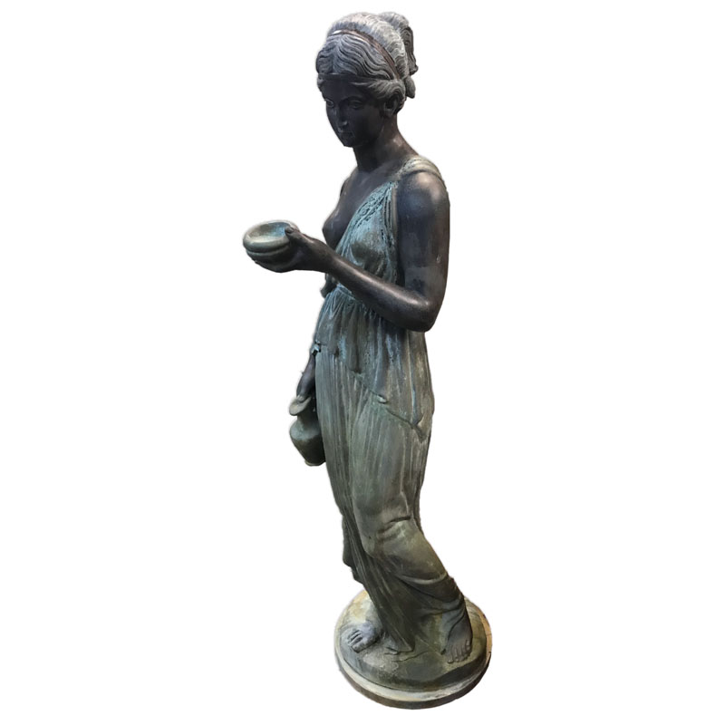 Life Size Classical Patinated Bronze Entry or Garden Sculpture, Nude Female Holding Jars.